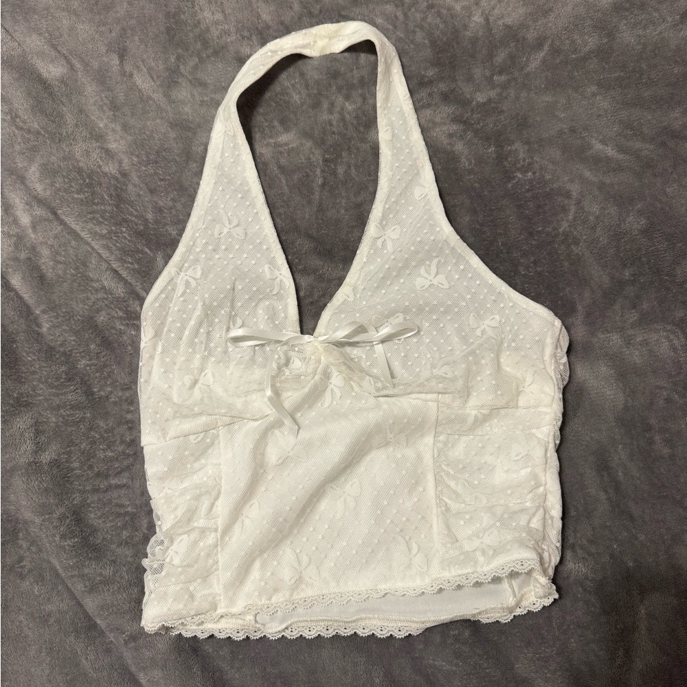 White Halter Top with Lace Details